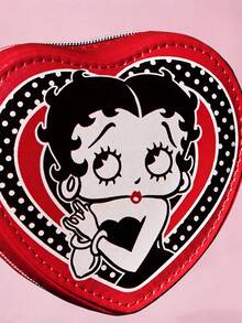 Betty Boop x SHEIN 1 Pc Cartoon Character & Polka Dot Heart Print Zipper Jewelry Storage Box,Gift Ideas,Party,Holiday,Valentine's Day - Burgundy - View 3