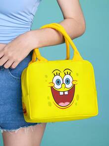 SpongeBob SquarePants | SHEIN 亮黃色保溫午餐提袋，趣味卡通印花，大容量，適合日常餐點與戶外旅行 - 黃色 - 查看 2
