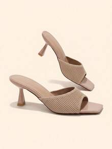 CUCCOO BASICS Women's Fashionable And Sexy Small Square Toe Striped Fabric. High Heel Paint Wine Glass Mules Sandals - Apricot - View 1