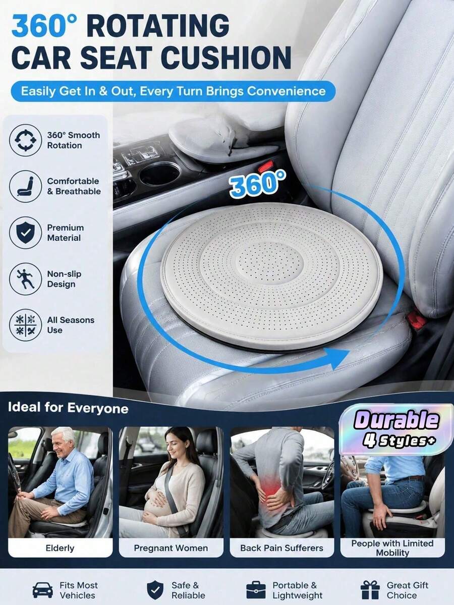 360°可旋轉汽車座椅墊,多功能車內移動座墊,四季通用,適用於長輩與孕婦 - c - 查看 1