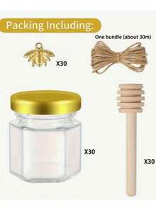 Hexagonal Glass Honey Jars, Glass Honey Jars With Wooden Spoon, Gold Lid, Thank You Card And Cotton Thread, Ideal For Baby Shower And Wedding Parties - Multicolor - View 13