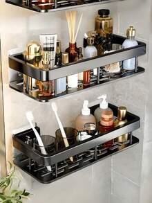No Drill Bathroom Storage Rack Waterproof Self Adhesive Shampoo Body Wash Holder Multi Functional Hanging Shelf Black Shower Caddy Durable Strong Pro - Black - View 9