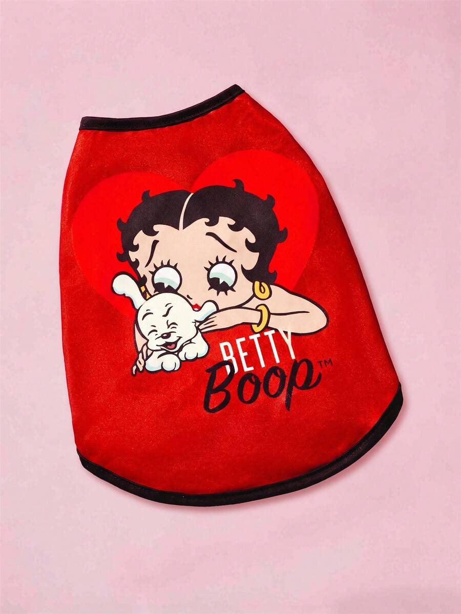 Betty Boop x SHEIN 1 Piece Cartoon Pattern Printed Pet Vest, Cat Clothes, Dog Clothes, Size XXS-XXXXL, Extra Small, Extra Large, Playful, Loving, Sexy, Betty Doll. - Red - View 1