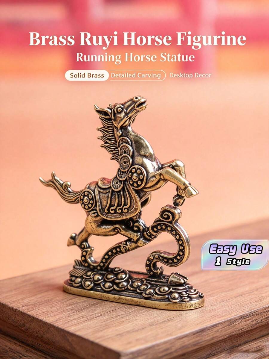 Vintage Brass Galloping Horse Mini Figurine, Retro Coin Decorated Horse Statue, Desktop Animal Metal Ornament, Collectible Craft Tabletop Decor Gift - multicolor - View 1