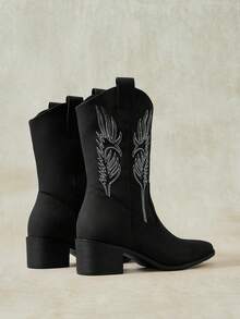 Styleloop 2026 New Buckle Western Mid-Calf Boots, Women's Chelsea Ankle Boots Commuter Chunky Heel Fashion Versatile Pointed Toe Mid-Calf Boots Winter Boots - Black - View 5
