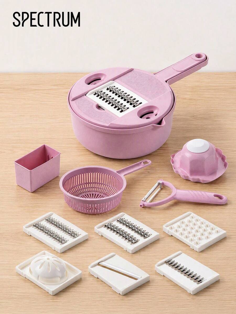 12pcs Multi-Functional Vegetable Slicer Set, Manual Food Chopper Cutter With Drain Basket, Kitchen Prep Gadget, Home Kitchen Decor & Accessory, Easy To Clean, Space-Saving - one size fits all - View 1