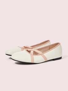 CUCCOO DOLLMOD Beige Pink Cross-Strap Ballet Flats, Round Toe Contrasting Color Hemming Slip-On Shoes, Academic Style Daily Travel Women's Shoes - Baby Pink - View 2