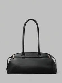 Ontre Women's Fashionable Black Shoulder Bag, Exquisite Double Strap Decorative Baguette Bag, For Daily, Commuting, Shopping, Travel - Black - View 4