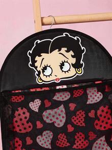 Betty Boop x SHEIN 1 حقيبة تخزين مطبوعة للطلاب والعائلات. أنماط كرتونية لطيفة وممتعة - أسود أحمر - مشاهدة 3