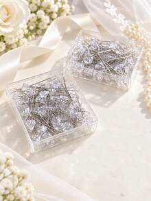 50Pcs Diamond Head Sewing Pins, Stainless Steel Straight Dressmaker Pins, Crystal Rhinestone Positioning Pins For Wig Making, Fabric Sewing, Quilting, Clothing Packing, Floral Arrangement & DIY Handcraft Projects - Diamond pin - View 4
