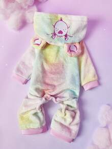 Care Bears X PETSIN 1件寵物毛絨連帽衫，帽子上有刺繡泰迪熊圖案，藍粉漸層休閒風，厚實保暖秋冬寵物衣 - 彩色 - 查看 2