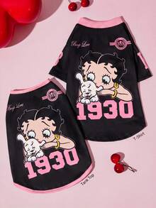 Betty Boop x SHEIN Vintage Cartoon Pet Tee & Vest, Sold Separately. Sizes XXS-XXXXXL For Cats & Dogs, Soft Comfy Fabric For Daily Wear Indoor & Outdoor - Black - View 1