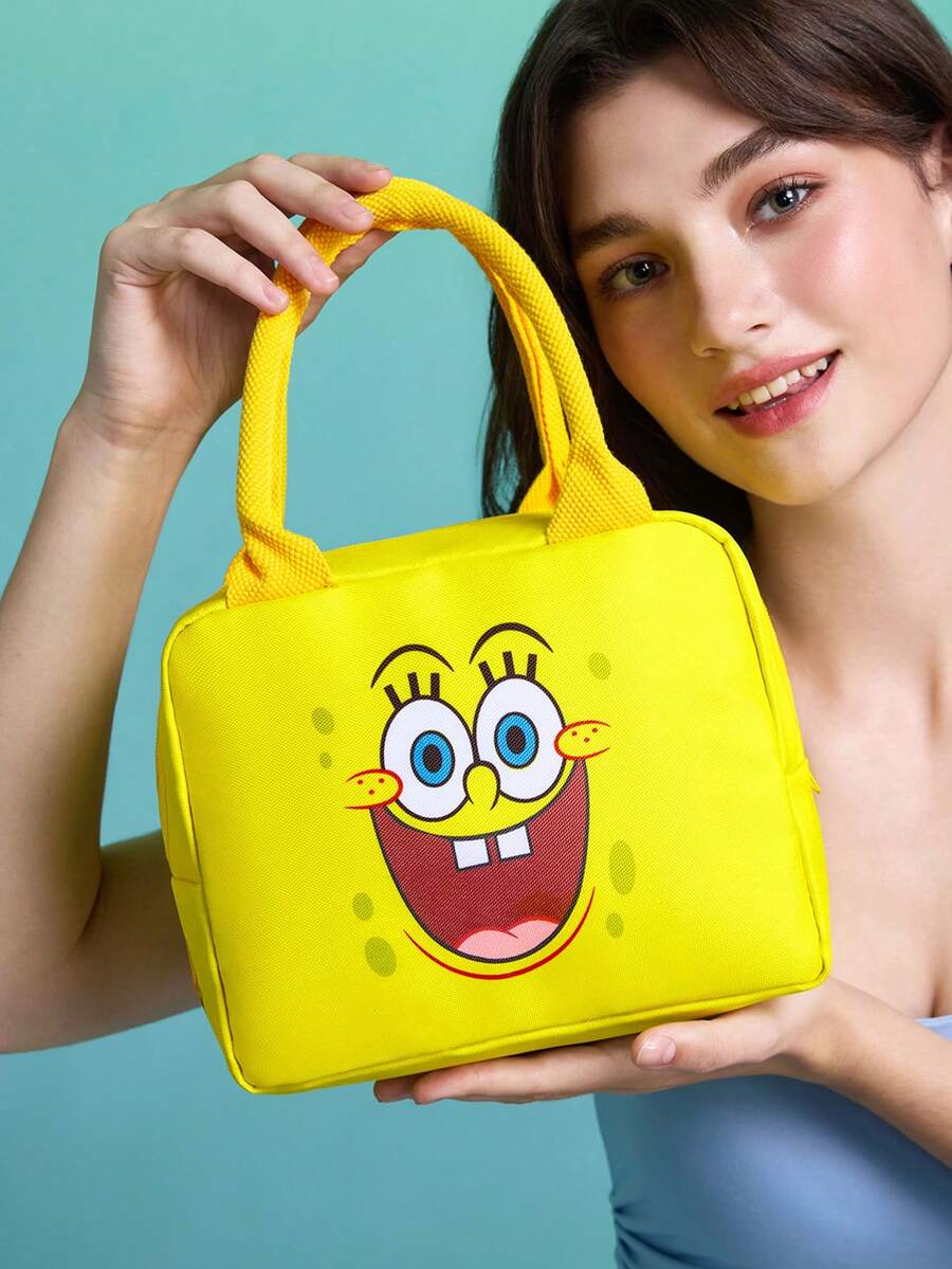 SpongeBob SquarePants | SHEIN 亮黃色保溫午餐提袋,趣味卡通印花,大容量,適合日常餐點與戶外旅行 - 黃色 - 查看 1