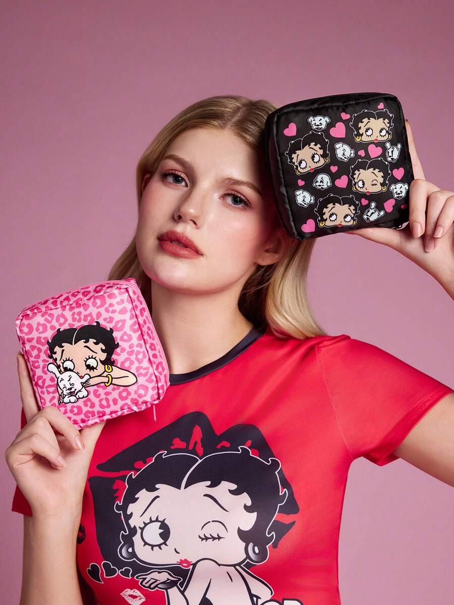Betty Boop x SHEIN 卡通女孩便攜式衛生棉收納袋 通勤旅行私密經期用品收納包 學生便攜衛生棉袋 日常出行姨媽巾收納盒 - 彩色 - 查看 1