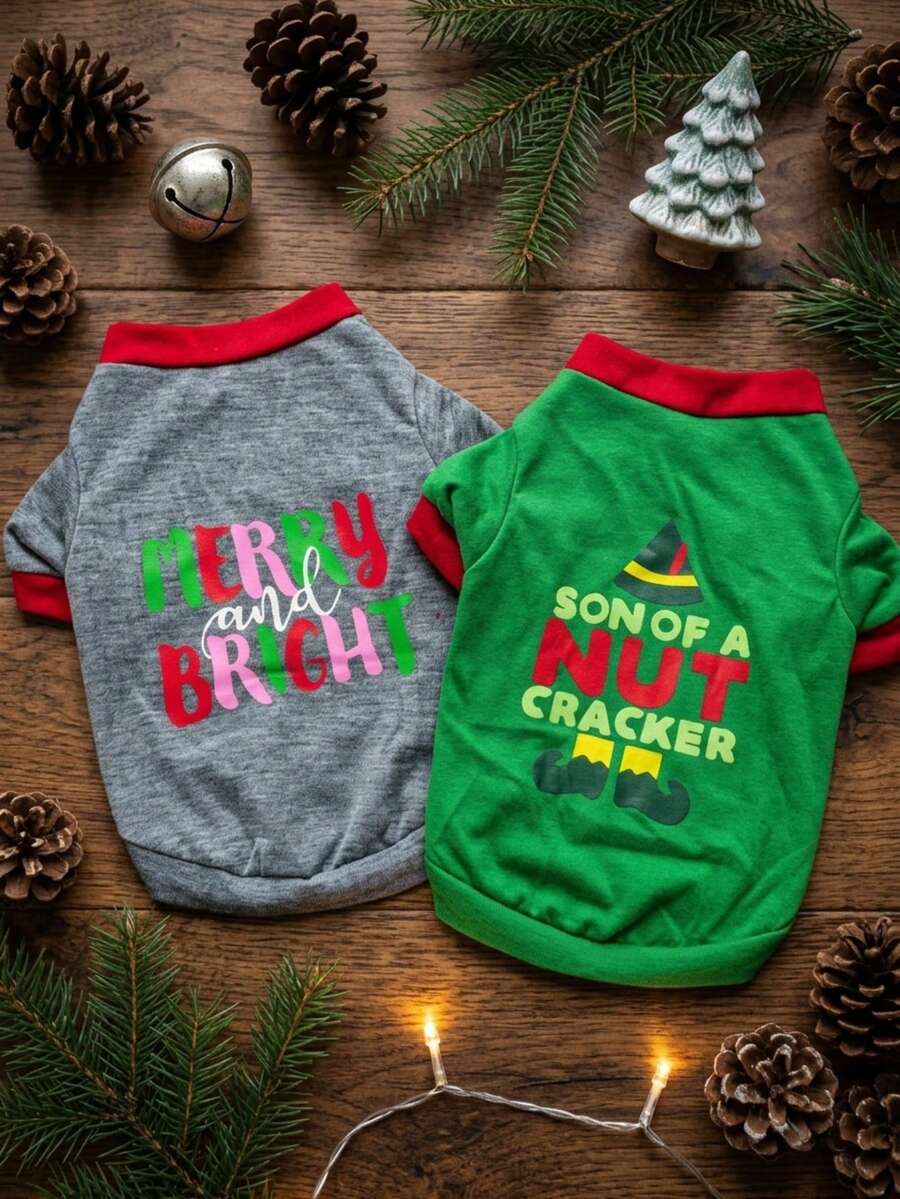 PETSIN Kaos Natal Lucu untuk Hewan Peliharaan, Gambar Nutcracker Merry And Bright untuk Anjing, Atasan Lengan Pendek untuk Liburan Natal - MultiWarna - View 1