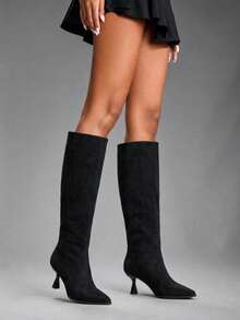 CUCCOO SZL Women's Autumn And Winter New Simple Solid Color Kitten And Elegant Party Afternoon Tea Dating Festive Ladies Knee High Boots - Black - View 2