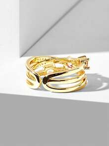 MOTF PREMIUM Nhẫn cá tính phong cách mạ vàng 18K đính đá Zirconia màu - Vàng - Xem 7