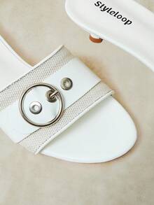 Styleloop Sandal gót mèo phong cách Pháp retro trí thức cho nữ, khóa kim loại, đi mua sắm du lịch mùa hè - trắng - Xem 6