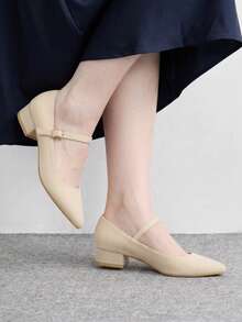 CUCCOO BIZCHIC Pointed Toe French Inspired Color Block Bow Rivet Decorated Low Vamp Elegant Fashion Women High Heel Shoes Valentine's Day For Christmas Spring Shoes Fall Shoes - Oatmeal Apricot - View 1