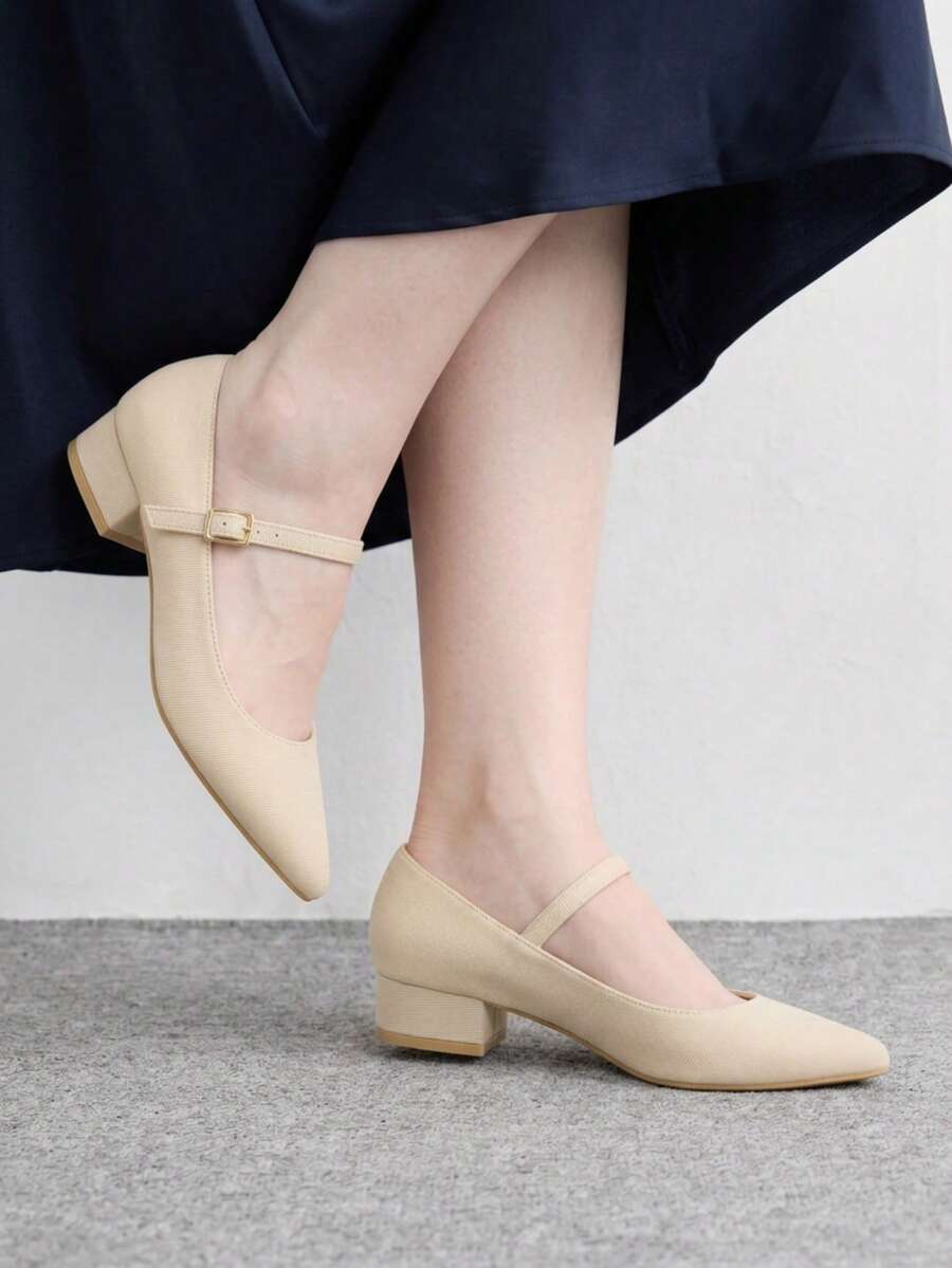CUCCOO BIZCHIC Pointed Toe French Inspired Color Block Bow Rivet Decorated Low Vamp Elegant Fashion Women High Heel Shoes Valentine's Day For Christmas Spring Shoes Fall Shoes - Oatmeal Apricot - View 1