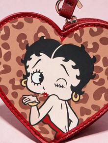 Betty Boop x SHEIN 1 Piece Pu Leather Love Cartoon Character Pattern Printed Change Bag, Equipped With A Handle, Can Be Hung On The Bag, Suitable For Storing Change, Keys, Small Belongings, Suitable For Women, Sexy, Playful, Leopard Print, Bow, Cherry,Gift Ideas,Party,Holiday,Valentine's Day - Multicolor - View 5