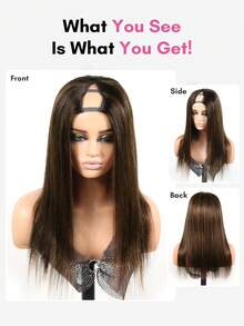 4/30 Ombre Light Brown Highlights Wig V Part Human Hair Full And Beautiful 180% Density Straight Wig Machine Made Wear And Go Black Mixed Brown Colored Wigs For Women 14-28 Inch - S4/30 - View 4