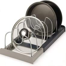 Expandable Cookware Organizer, Drawer Pot Lid Holder, Adjustable Kitchen Storage Rack For Pans, Bakeware, Cutting Board, Cabinet Drawer Organizer - Dark Grey - View 2