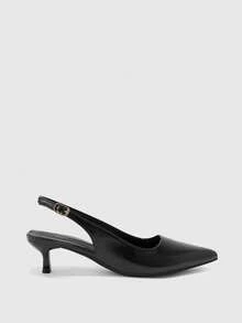 CUCCOO BIZCHIC Women's Pointed Toe Kitten Heel Slingback Black Open Back Shoes, All-Match Minimalist Comfortable Daily Versatile Commute Office Shoes - Oily Black 1 - View 2