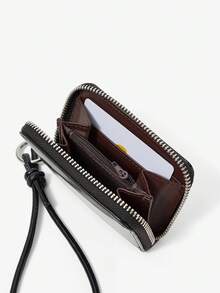 Viva Strut 1pc Fashionable Black Faux Leather Sweet And Cool Girl Y2K Love Rivet Zipper Short Wallet, Wristband Key Ring Design, Daily Shopping School - Black - View 2