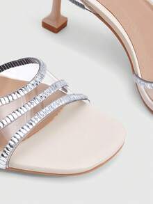 CUCCOO SZL Women's High-Heeled Sandals Spring And Summer New, Elegant And Natural Transparent TPU Surface Assembly Rectangular Diamond High-Heeled Sandals - Apricot - View 5
