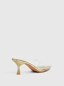 CUCCOO SZL Ladies' Transparent PVC Spliced Patent Leather With No Back Heel, Thin Heel, Minimalist, High-End And Glossy Sandals, Versatile And Stylish - Gold - View 5