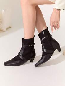 CUCCOO CHICEST Women Minimalist Metal Decor High Heel Ankle Boots, Casual Daily Wear Spring Shoes Spring Break Easter - Black - View 8