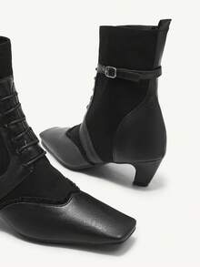 CUCCOO CHICEST Women Minimalist Metal Decor High Heel Ankle Boots, Casual Daily Wear Spring Shoes Spring Break Easter - Black - View 4