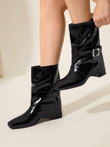 CUCCOO CHICEST Women's Fashionable Solid Color Casual Versatile Mid-Calf High Heel Boots - Black - View 9