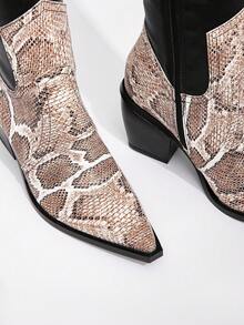 CUCCOO SZL Pointed Toe Snake Print Square Heel Knee High Boots For Women For Christmas And New Year Holiday - Multicolor - View 4