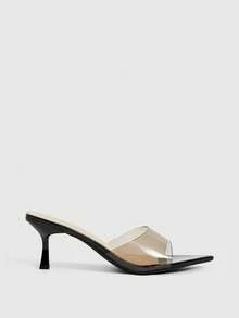 CUCCOO SZL Ladies' Transparent PVC Spliced Patent Leather With No Back Heel, Thin Heel, Minimalist, High-End And Glossy Sandals, Versatile And Stylish - Black - View 8