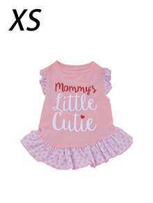 1件寵物裙子適用於小型犬貓，Mommy's Little Cutie字母印花愛心圖案荷葉邊裙，無袖飛袖小狗公主裙，夏季柔軟狗衣服，XS-L - 蝦粉色 - 查看 12