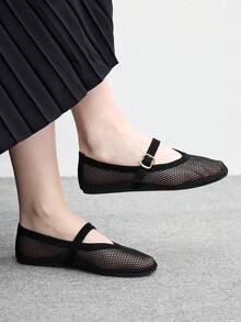 CUCCOO BIZCHIC 女款經典時尚簡約圓頭平底鞋 網紗設計 透氣 氣質舒適 百搭女鞋 - 黑色 - 查看 9