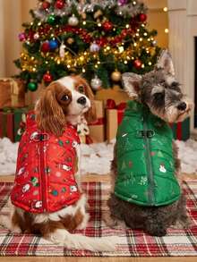 PETSIN Rompi Puffer Natal untuk Anjing, Jaket Musim Dingin Hangat untuk Hewan Peliharaan dengan Resleting, Motif Santa & Pohon Natal, Mantel Tanpa Lengan untuk Anak Anjing Ukuran Kecil, Sedang, dan Besar - MultiWarna - View 5