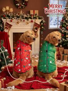 PETSIN Rompi Puffer Natal untuk Anjing, Jaket Musim Dingin Hangat untuk Hewan Peliharaan dengan Resleting, Motif Santa & Pohon Natal, Mantel Tanpa Lengan untuk Anak Anjing Ukuran Kecil, Sedang, dan Besar - MultiWarna - View 3