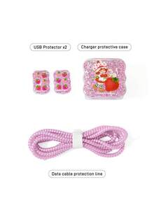 Strawberry Shortcake X SHEIN 4-Piece Mobile Phone Data Cable Protective Cover Is Suitable For IPhone Charging Cable Data Cable Protective Cover (Excluding Data Cable) - Purple - View 6