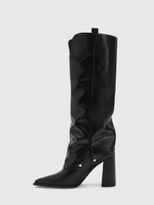 CUCCOO BIZCHIC Women's Pointed High Boots Round Metal Rivets Thick Square With Autumn Fashion Boots - Black pu - View 7