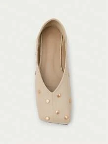 Nöista Giày búp bê ballet hiện đại đính đinh kim loại, thân trên mềm mại và cổ giày sâu, tạo phong cách hiện đại - Màu be - Xem 6