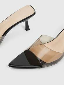 CUCCOO SZL Ladies' Transparent PVC Spliced Patent Leather With No Back Heel, Thin Heel, Minimalist, High-End And Glossy Sandals, Versatile And Stylish - Black - View 4