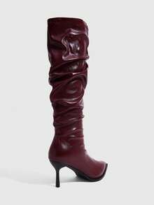 CUCCOO SZL Women's Pointe Folds Fashion Daily Travel High Heel Boots High Boots Fall Shoes - Burgundy A - View 3