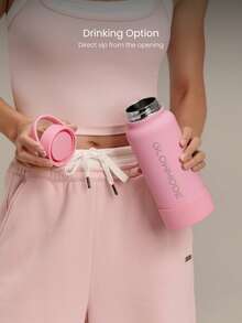 GLOWMODE 17oz Happy Hydrator Stainless Steel Insulated Bottle With Push-Button Dispenser & Cup Lid Daily Active Outdoor Accessories  - Pink - View 4