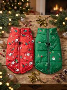 PETSIN Rompi Puffer Natal untuk Anjing, Jaket Musim Dingin Hangat untuk Hewan Peliharaan dengan Resleting, Motif Santa & Pohon Natal, Mantel Tanpa Lengan untuk Anak Anjing Ukuran Kecil, Sedang, dan Besar - MultiWarna - View 4