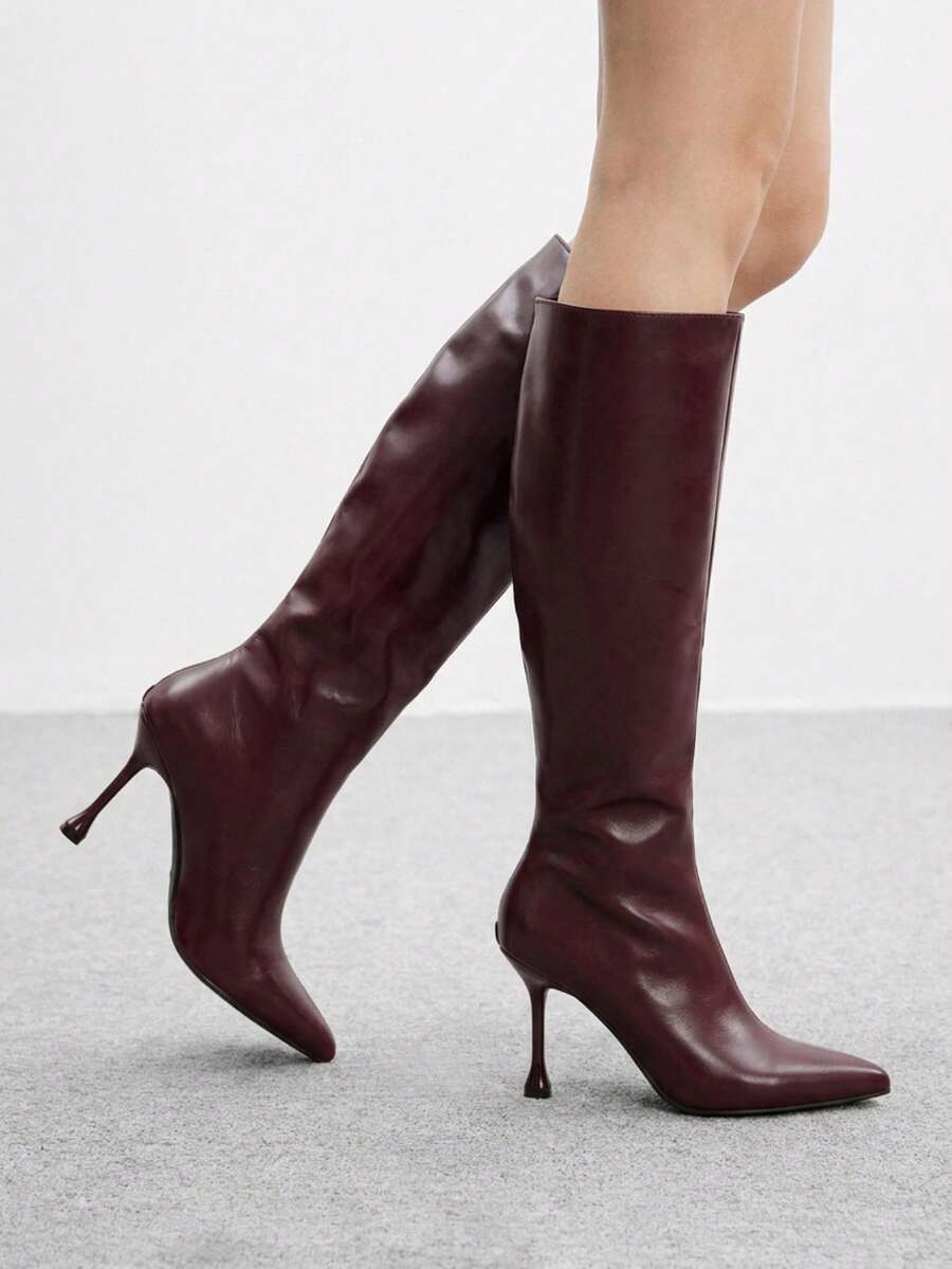 CUCCOO BIZCHIC Classic Western-Style Women's High-Heeled Boots, Suitable For Daily And Festive Occasions In Autumn And Winter Fall Boots - Vintage burgundy - View 1