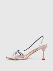 CUCCOO SZL Women's High-Heeled Sandals Spring And Summer New, Elegant And Natural Transparent TPU Surface Assembly Rectangular Diamond High-Heeled Sandals - Apricot - View 4