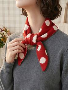 Joivida 1Pc Women Polka Dot Knit Triangle Scarf, Warm Multi-Use Neck Wrap Headscarf, Fall Winter Versatile Shawl, Fashion Accessory, 5 Colors Available - Multicolor - View 9